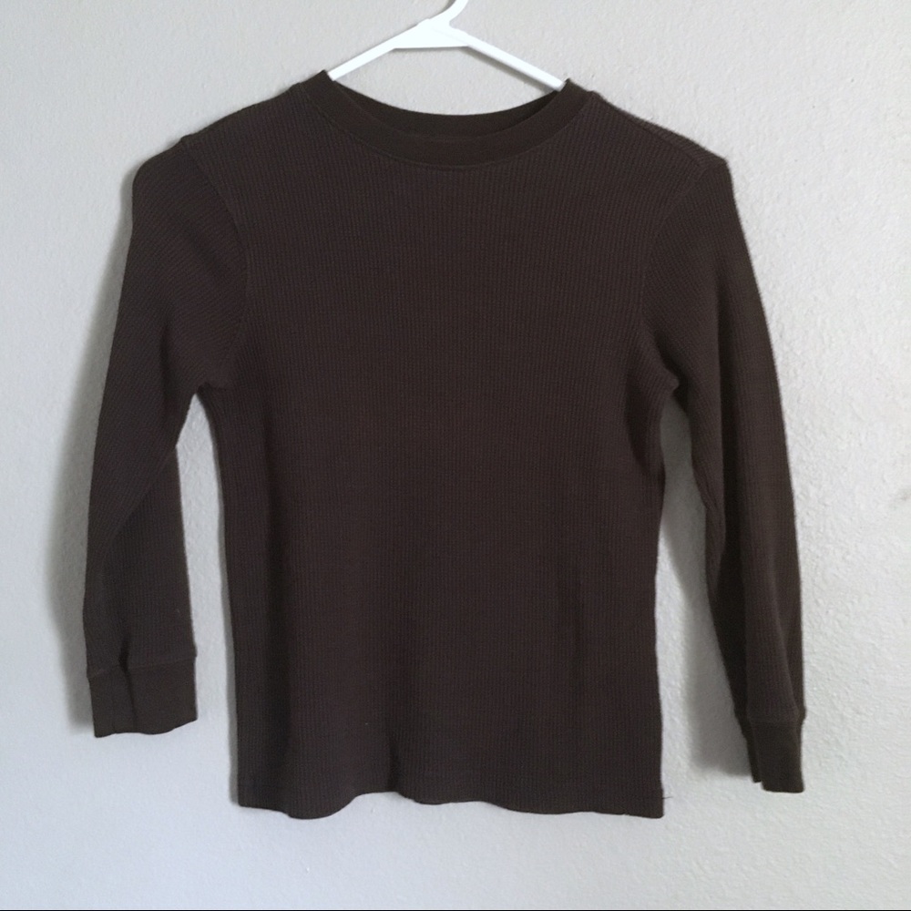 Boys Brown Long Sleeve Waffle Knit Shirt
